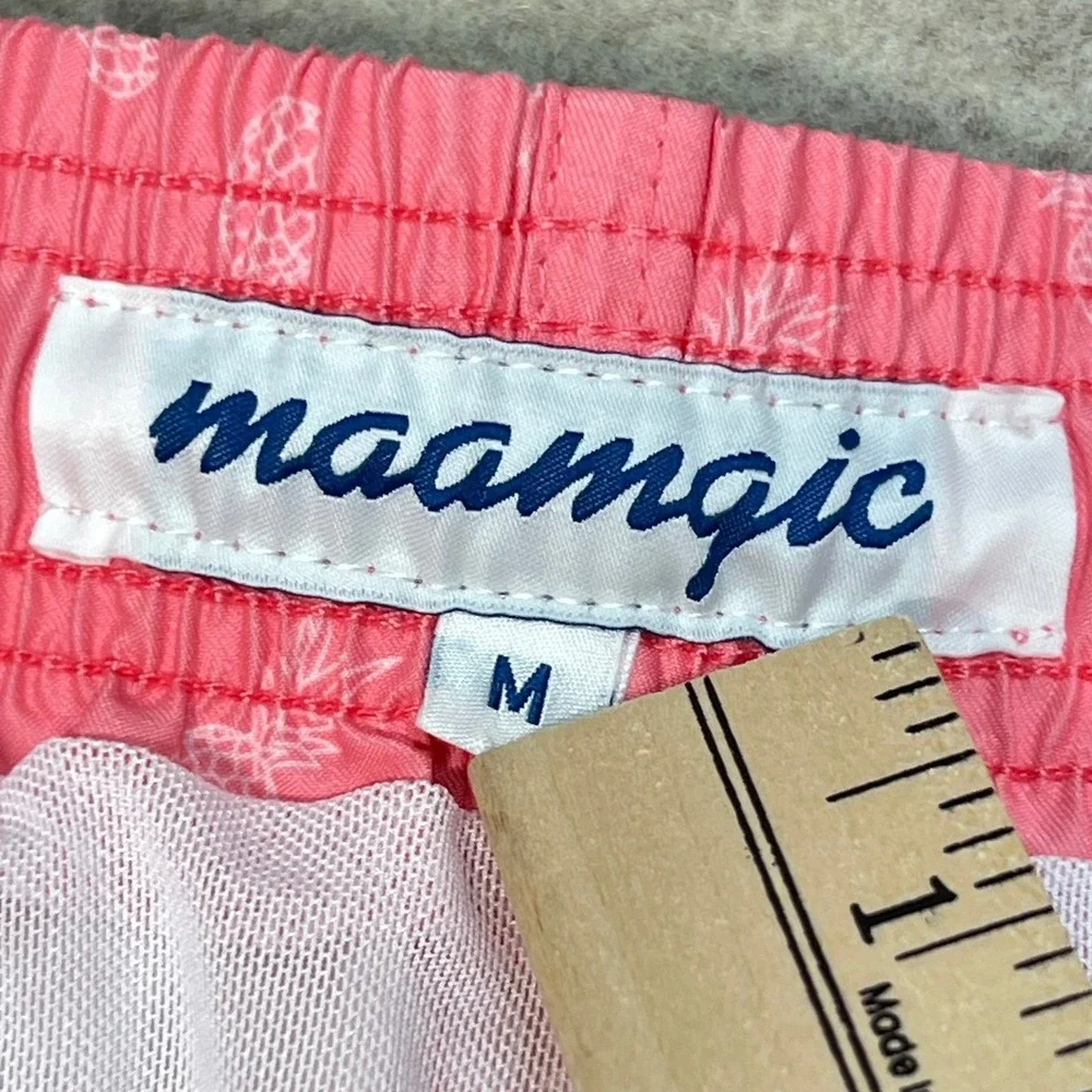 Maamgic‎ Mens Pink Pineapple Print Swim Trunks Mesh Lined Board Shorts Sz Medium